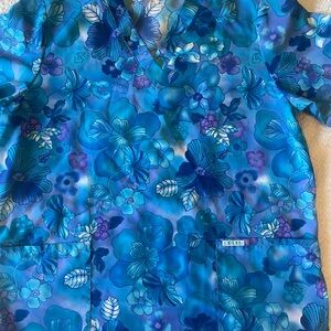 Floral Blue Scrub Top